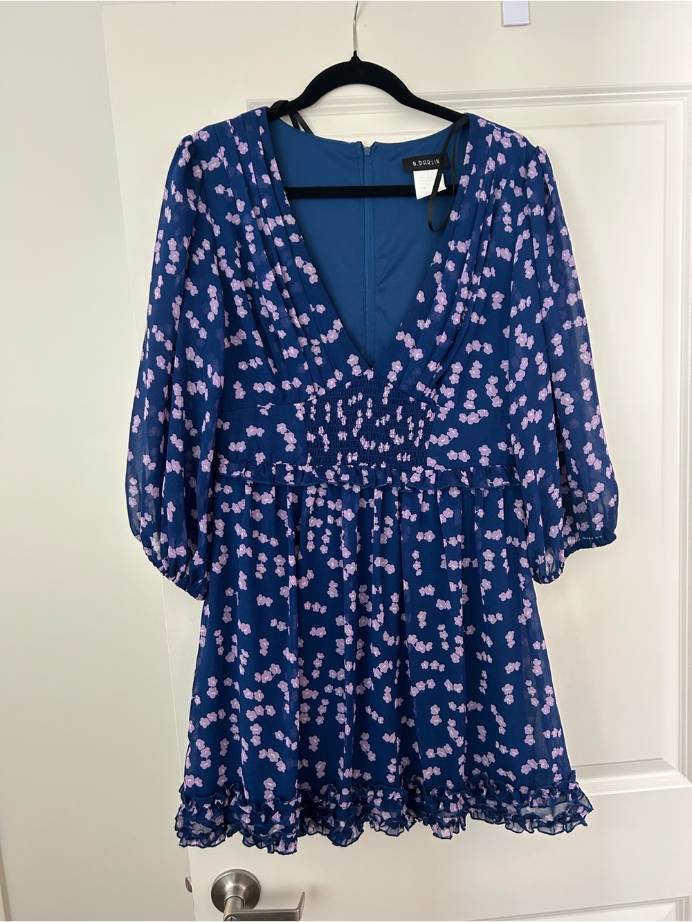 B. Darlin Blue Dress with Pink Floral Print